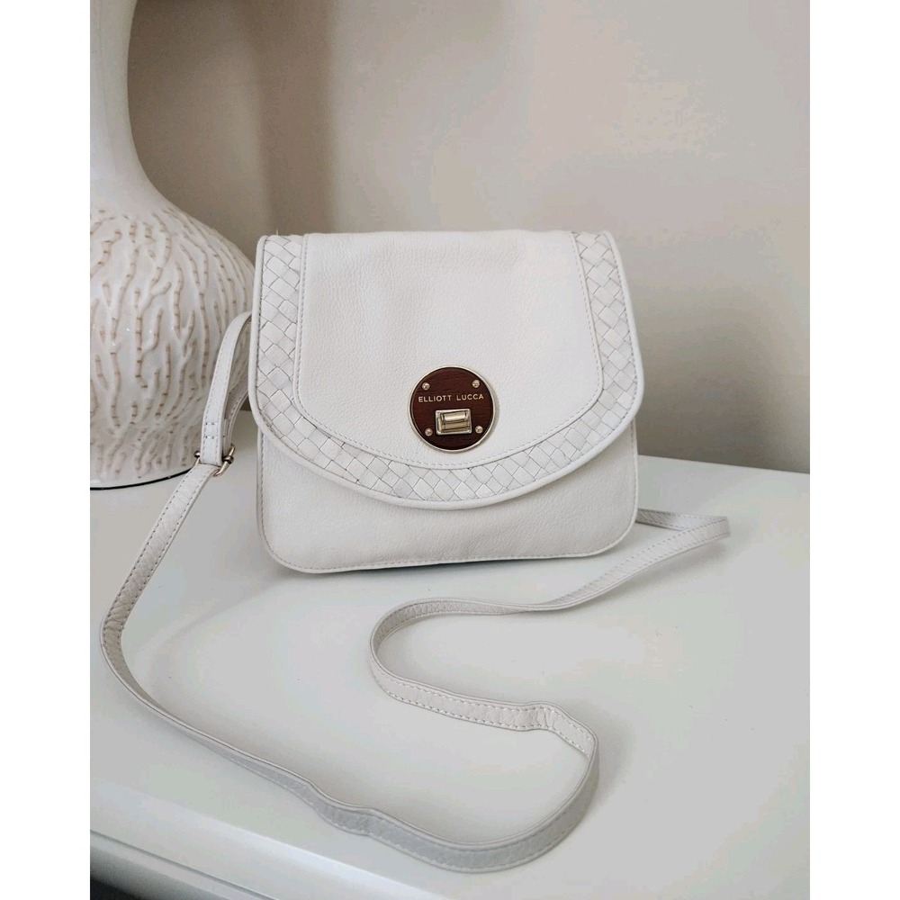 Elliot Lucca Women's Crossbody Purse/Handbag Genuine Leather White Cream
